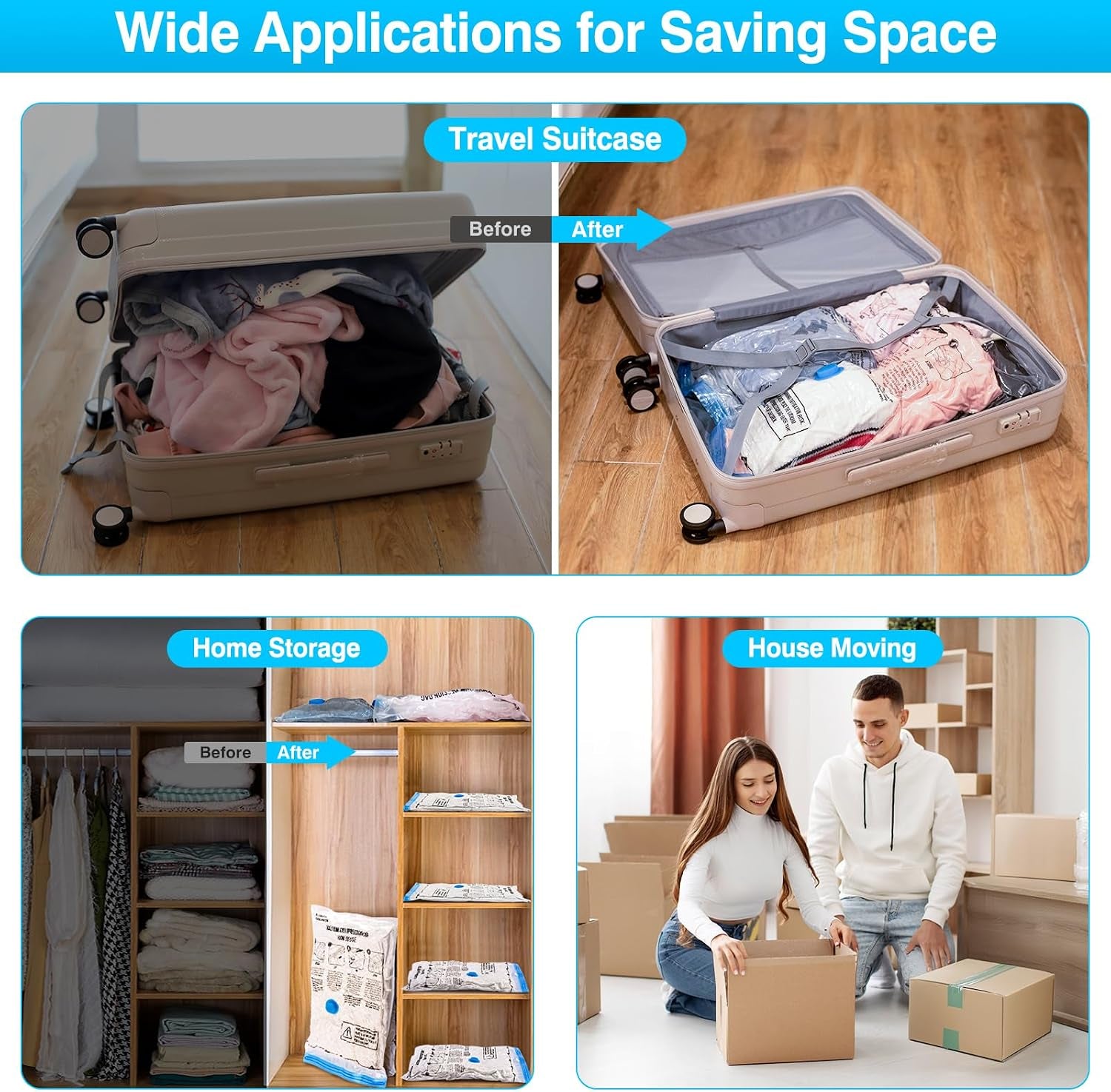 Cordless Electric Pump for Vacuum Storage Bags Travel Air Pump for Various Space Saver Bags Portable Rechargable Seal Bag Pump for Compression Clothes, Blanket, Luggage (White)