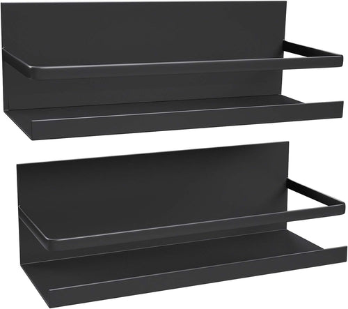 2 Pack Magnetic Spice Rack for Refrigerator,Heave Duty Magnetic Shelf for Kitchen,Magnet Book Shelf for Whiteboard,Space Container,Drill Free (Black)