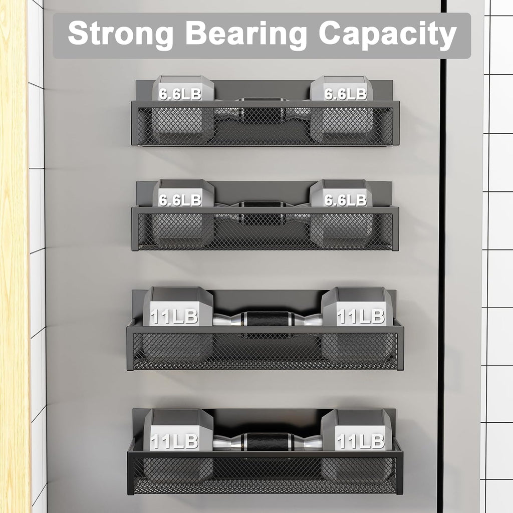 Magnetic Spice Rack for Refrigerator, Fridge Magnet Organizer with Moveable 8 Hooks, Magnetic Fridge Shelf for Kitchen Organization and Storage (4 Pack)