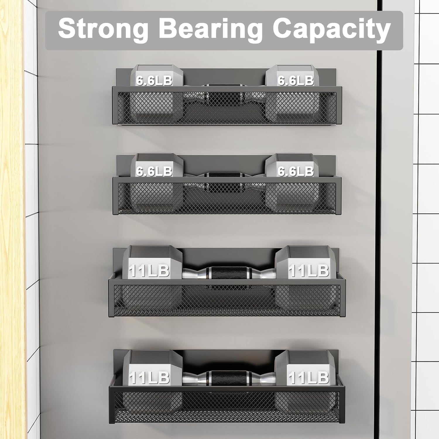 Magnetic Spice Rack for Refrigerator, Fridge Magnet Organizer with Moveable 8 Hooks, Magnetic Fridge Shelf for Kitchen Organization and Storage (4 Pack)