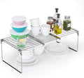 Expandable Cabinet Shelf Organizer Kicthen Cabinet Shelves, Shelf Organizer and Storage Pantry Shelves,Non-Slip Feet, Silver and Stainless Steel