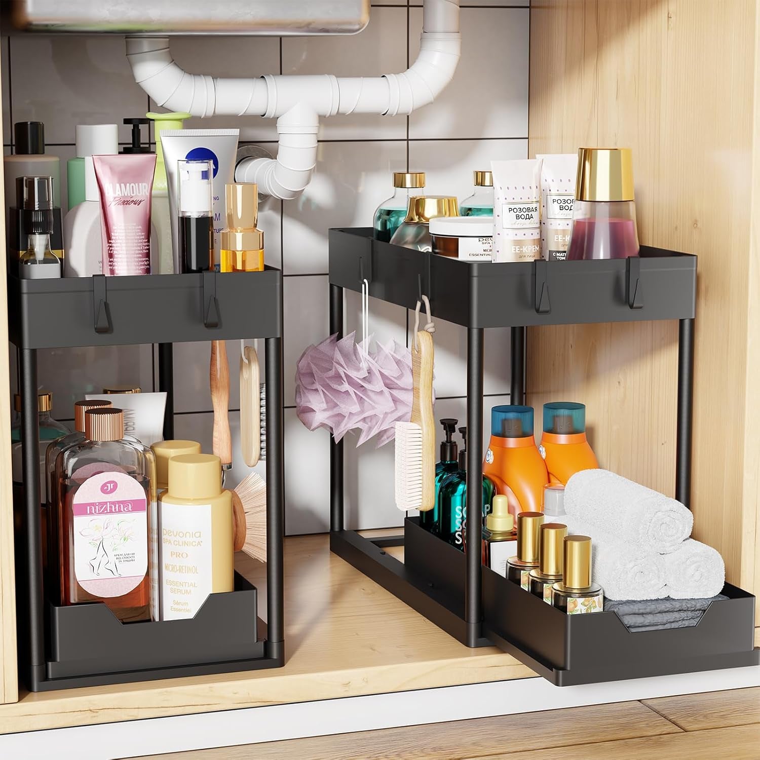 Space-Saving 2-Tier Under-Sink Organizer