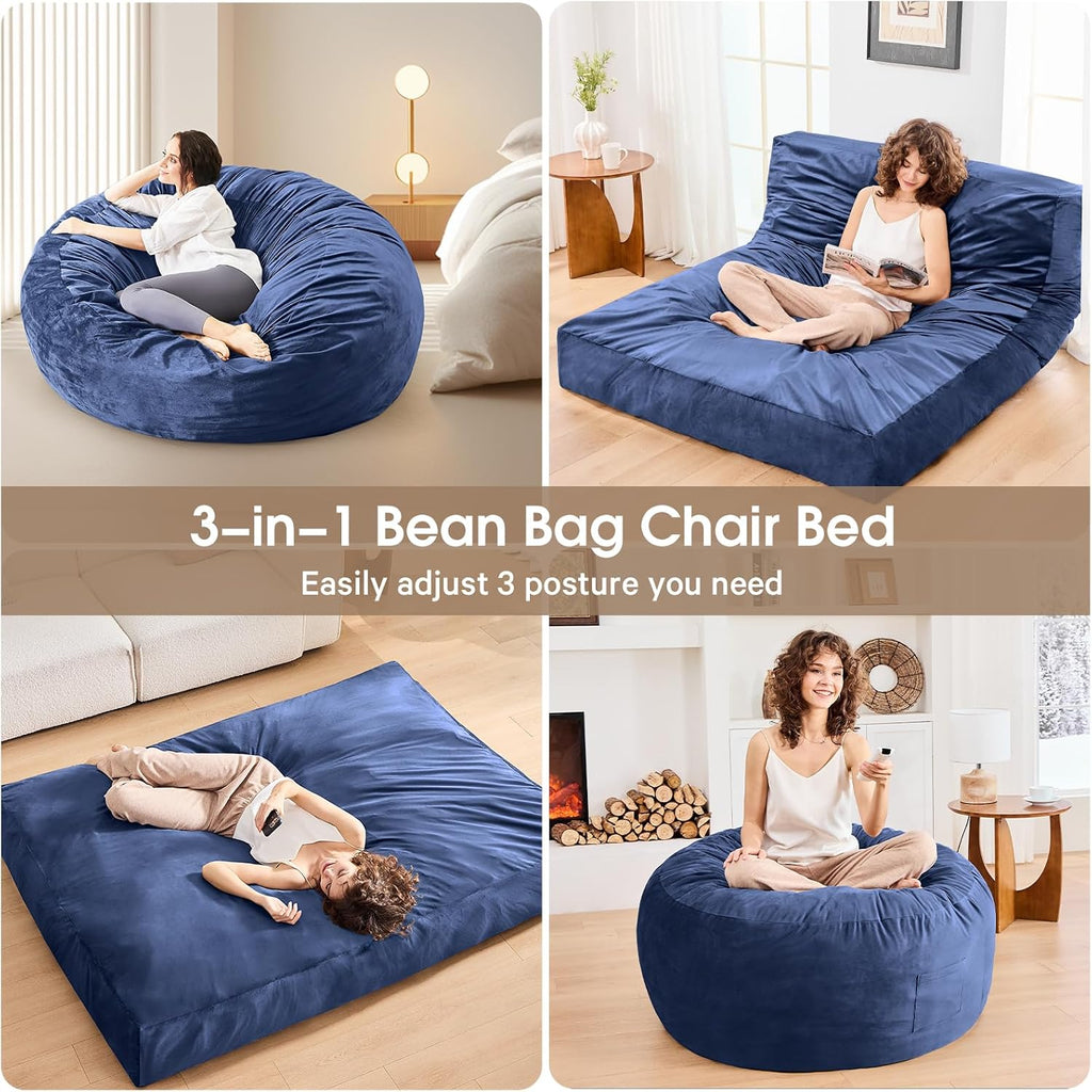 Bean Bag Chairs for Adults - Giant Bean Bag Convertible Floor Sofa