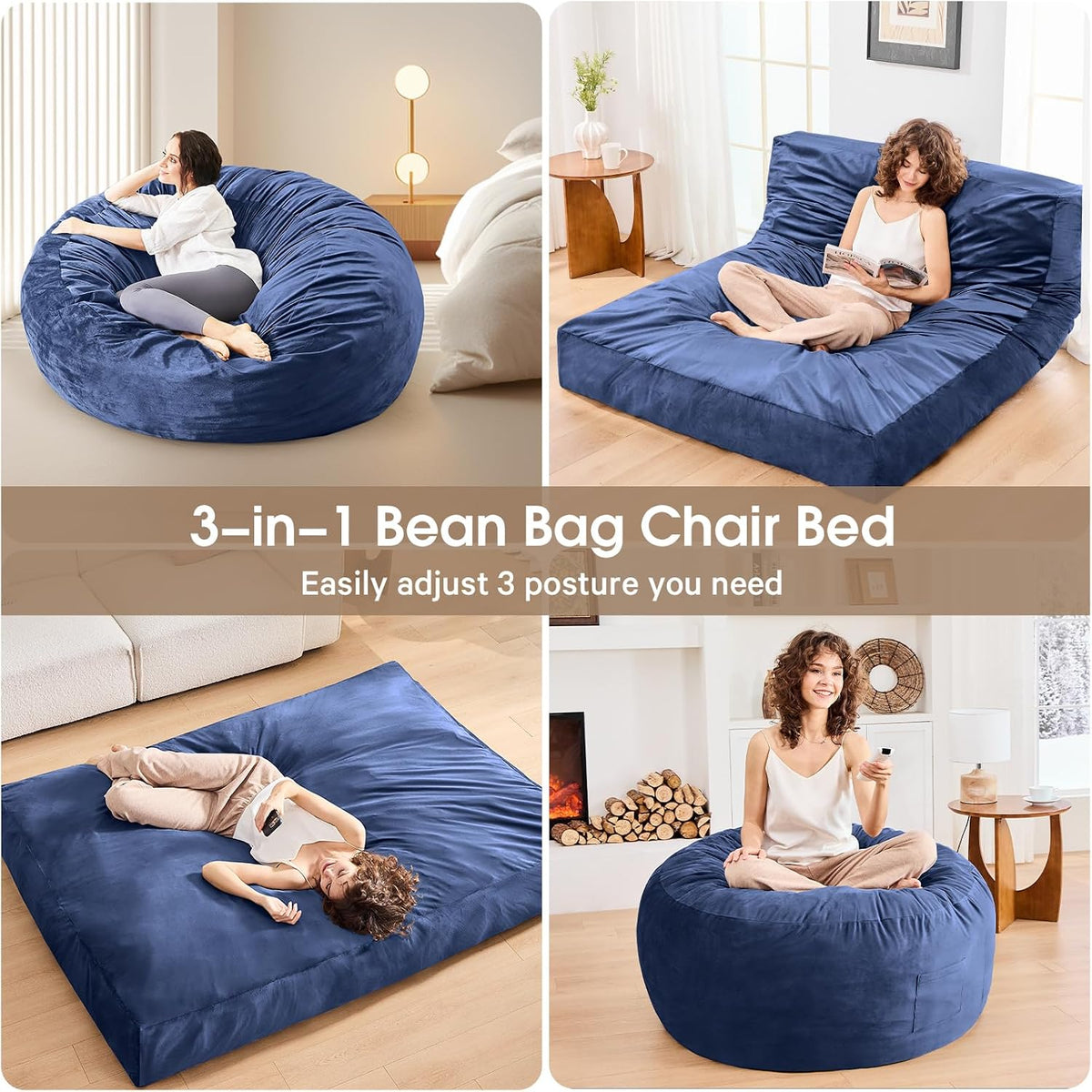 Bean Bag Chairs for Adults - Giant Bean Bag Convertible Floor Sofa