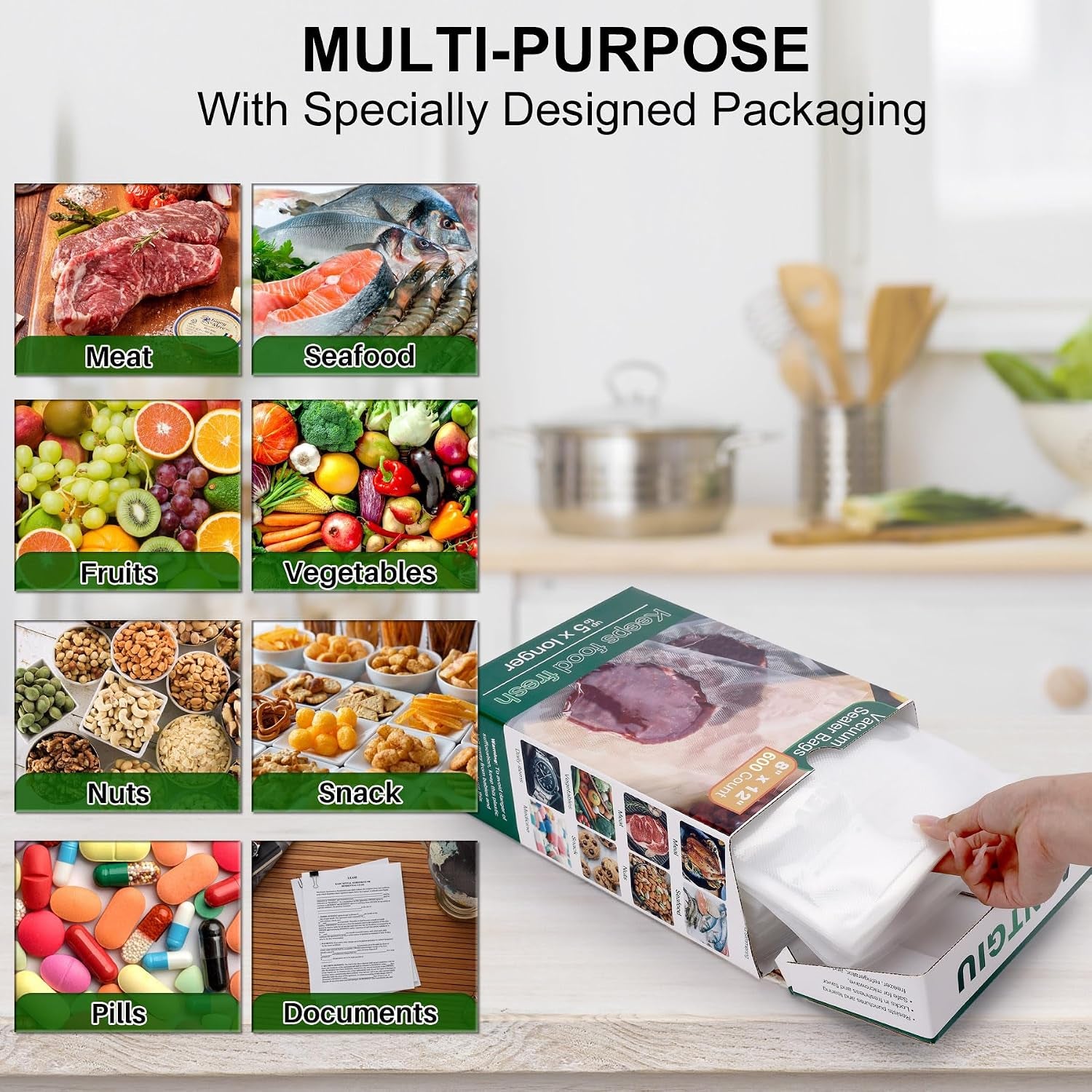 Vacuum Storage Bags, Vacuum Seal Bags for Food, 8X11 Inch Quart Bags 600Pcs