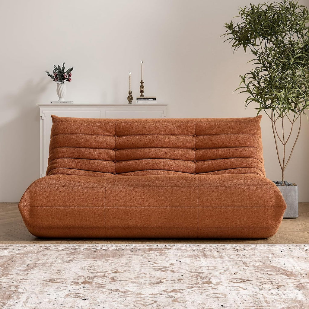 Bean Bag Chair, Loveseat Fireside Chair Bean Bag Sofa Large Bean Bag Chair for Adults, 2 Seater Bean Bag Chairs for Teens with High Density Comfortable Foam, Bean Bag for Living Room, Bedroom (Orange)