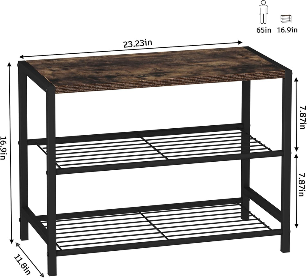 3-Tier Shoe Rack, Industrial Shoe Tower, Narrow Shoe Organizer for Closet Entryway, Small Shoe Rack Table with Durable Metal Shelves