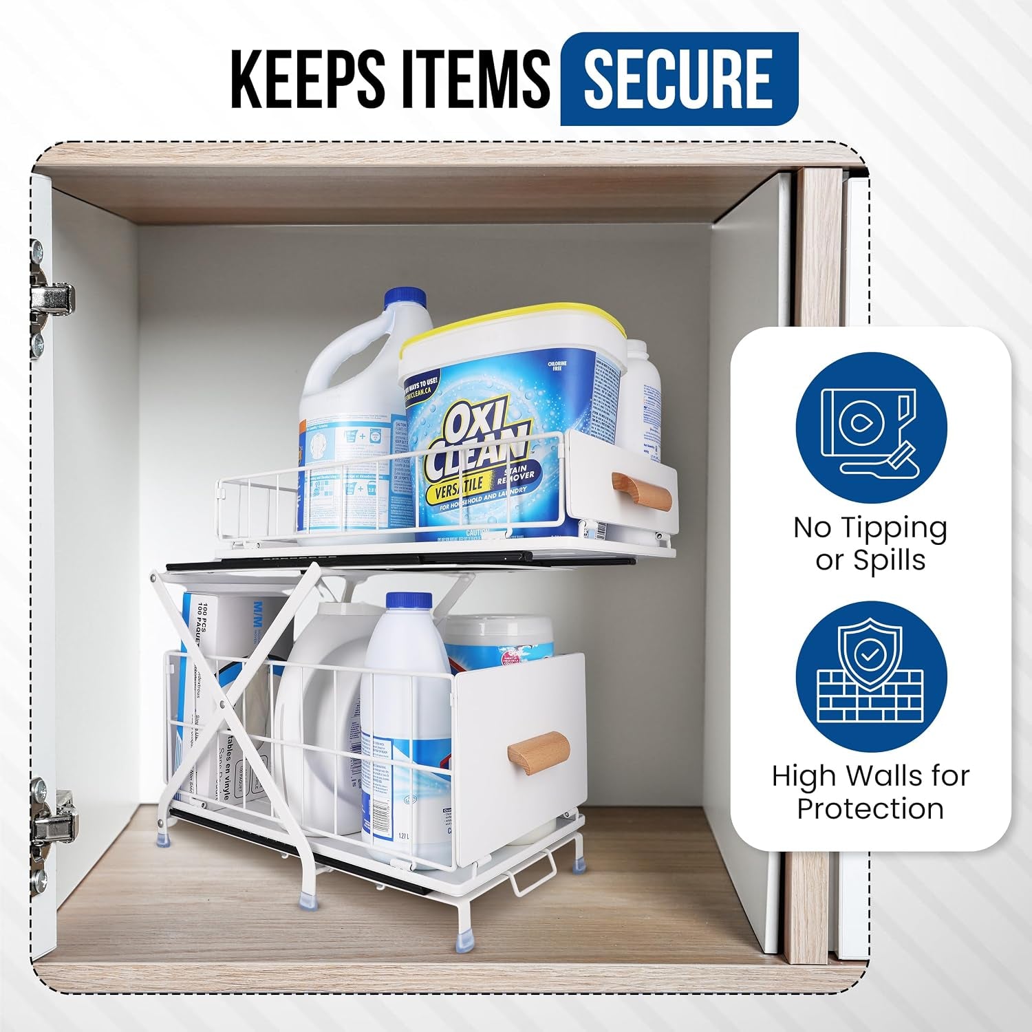 Adjustable under Sink Organizer and Storage, Metal 2-Tier Sliding Drawers under Cabinet Organizer, Bathroom under Sink Organizer - White