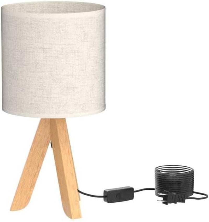 Small Bedside Table Lamp - Wooden Tripod Nightstand Lamp