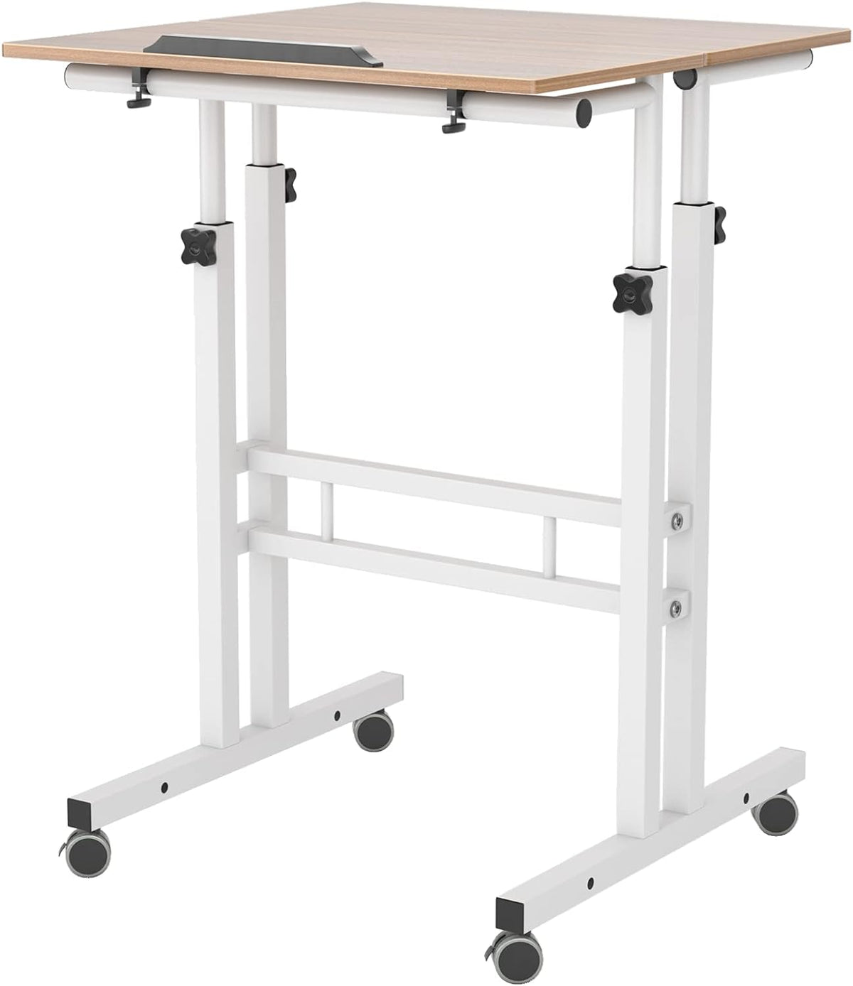23.6IN Rolling Standing Desk with Wheels Adjustable Height, Oak