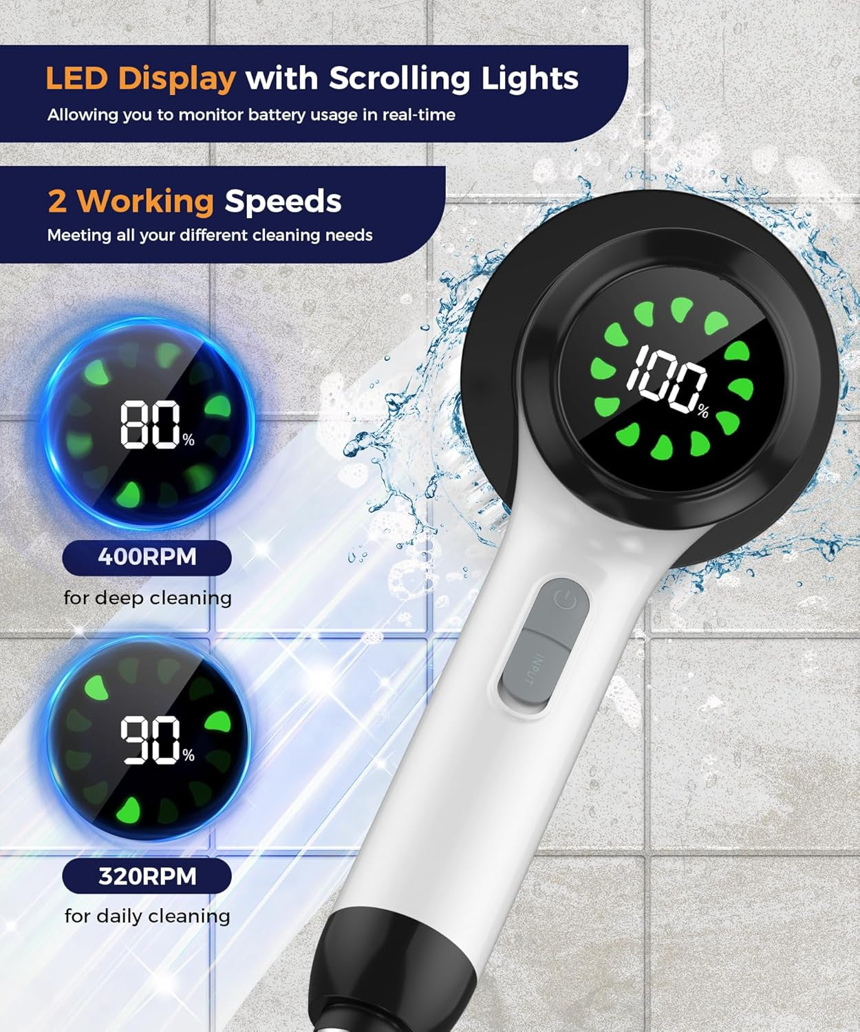 Cordless Electric Spin Scrubber with 7 Brush Heads, White
