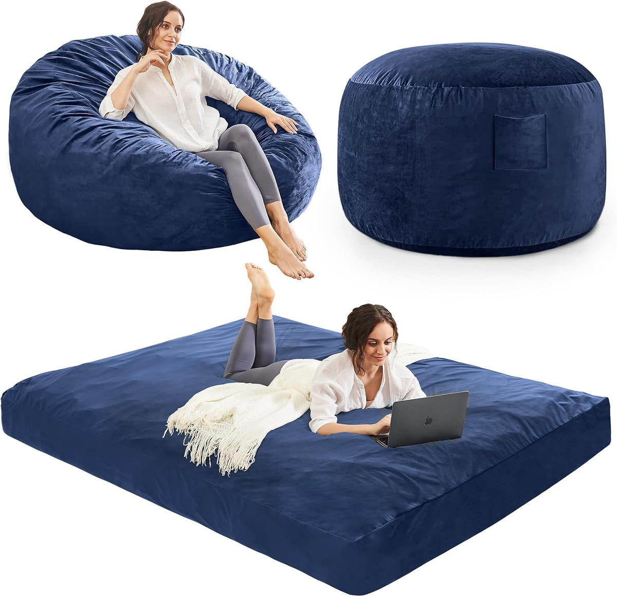Bean Bag Chairs for Adults - Giant Bean Bag Convertible Floor Sofa